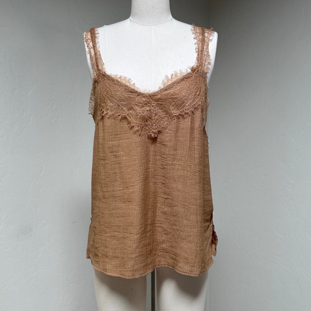 Lace Trim Camisole Top M Tan Romantic Textured Adjustable Strap Sam Edelman